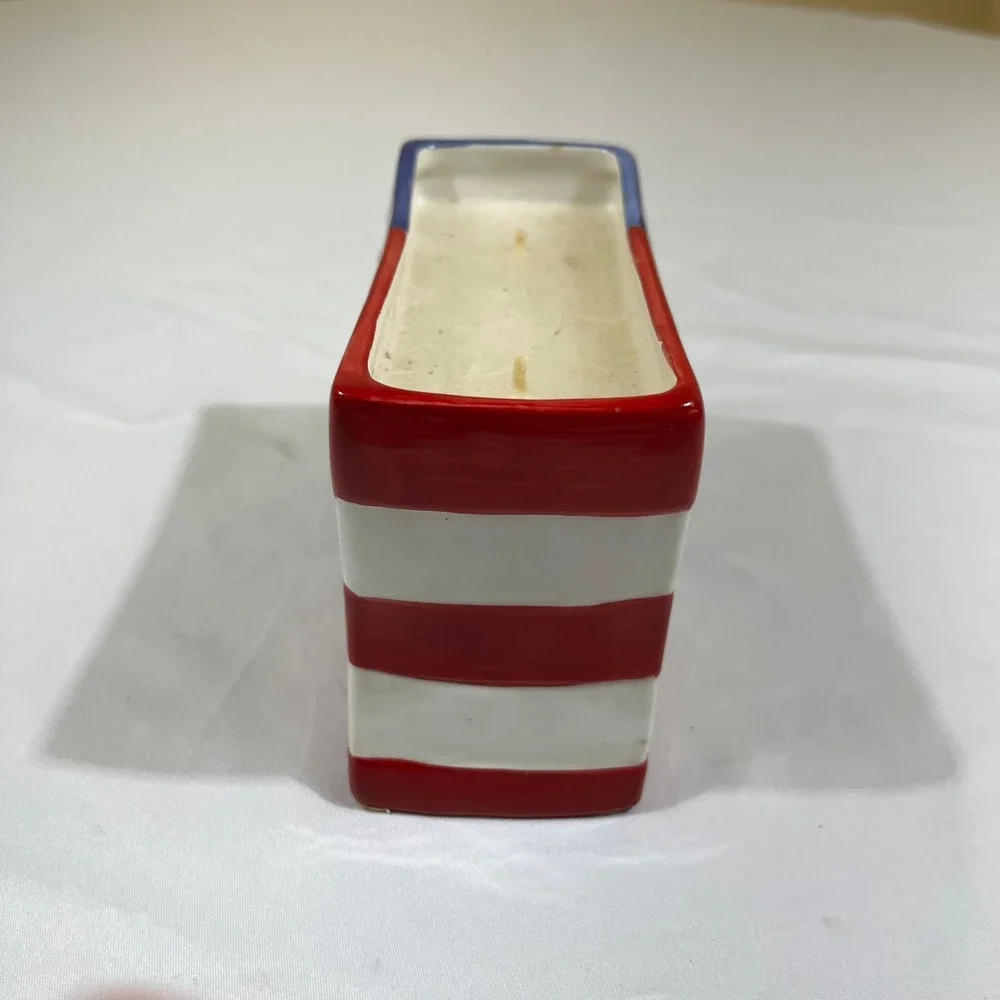 American Flag Ceramic 2-Wick Candle Patriotic Red White Blue 5